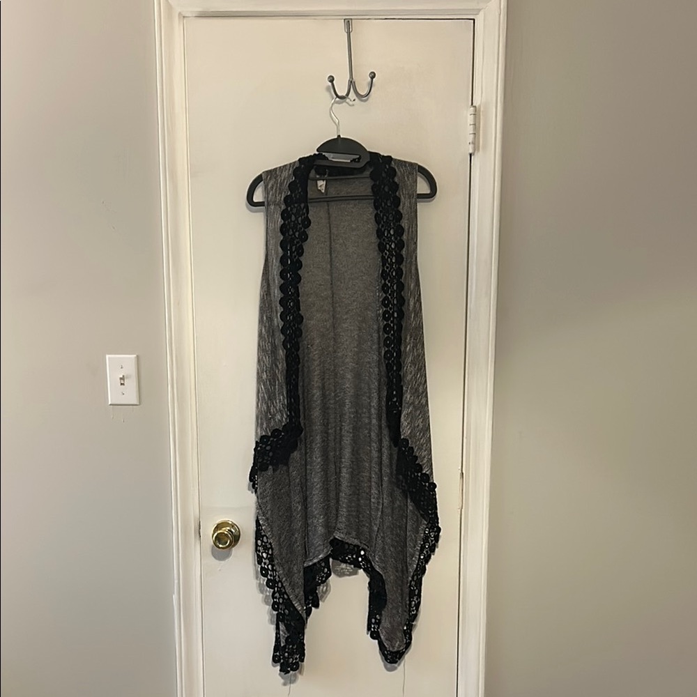 Gray and Black Lace Trim Shawl